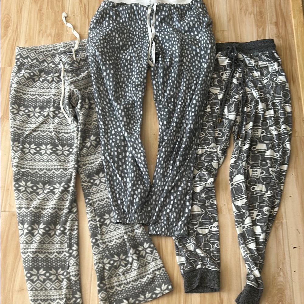 Lot of 3 pairs Cozy Gray Patterned Pajama Pants